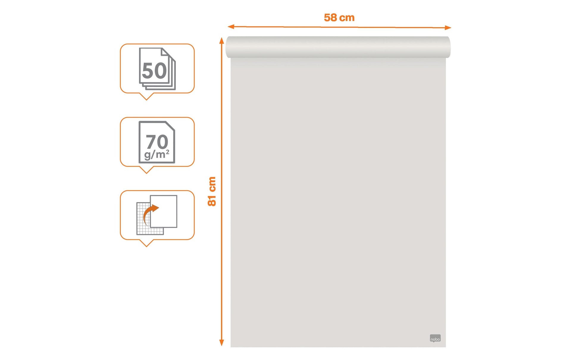 Nobo Flipchartblock kariert 50 mm – 58 × 81 cm, 50 Blatt, 70 g/m²