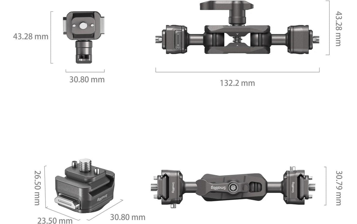 SmallRig HawkLock H21 Magic Arm Halterung – Aluminium/Edelstahl, 128,7 × 42,5 × 32 mm, 138 g – Grau