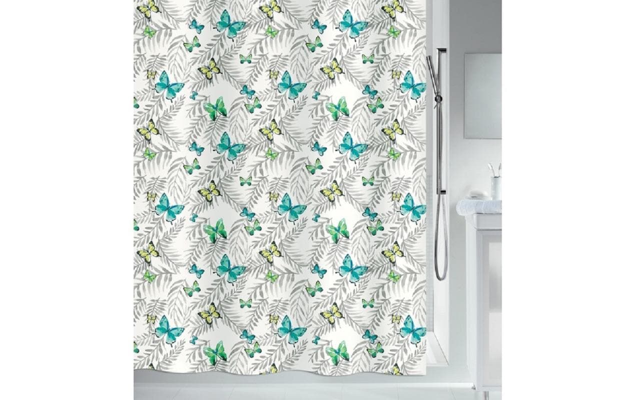 Spirella Duschvorhang Schmetterling – 180×180 cm, Polyester, mit Ringen, Mehrfarbig