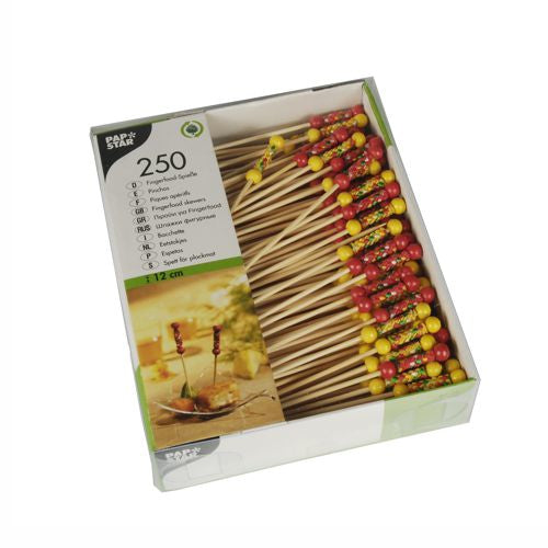 Papstar Fingerfood-Spiess MEXICO, Bambus, 12 cm – mehrfarbig – 250 Stk.