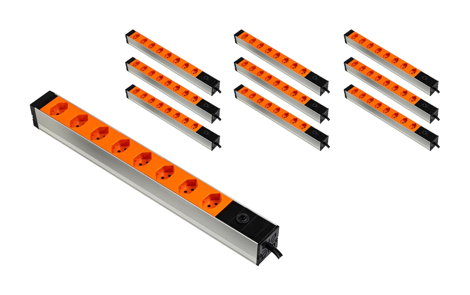 FURBER.power Rack-PDU 19" – T12–8× T13, 3 m, mit Schalter, mit Überstromschutz, orange