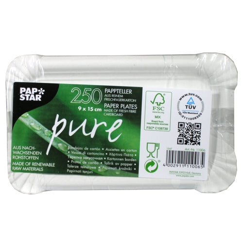 Papstar Teller, Papier/Karton, rechteckig – 15 × 9 cm, weiss – FSC – 250 Stk.