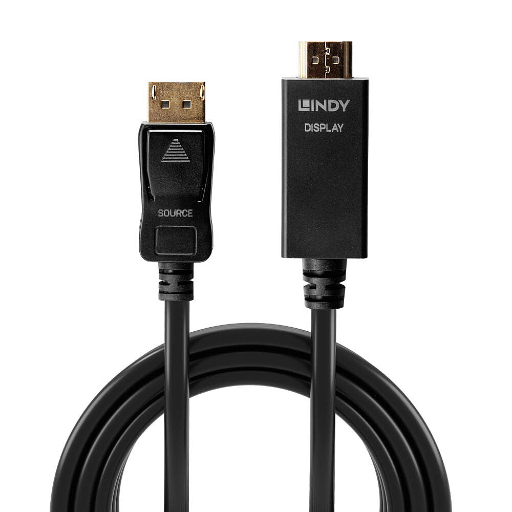 Lindy DisplayPort (Stecker) auf HDMI (Stecker) Adapter, DP 1.2, 4K@30 Hz, 1 m, passiv