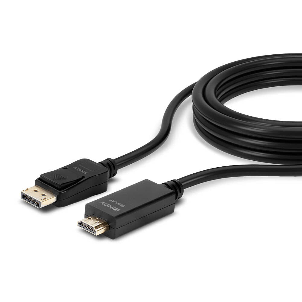 Lindy DisplayPort (Stecker) auf HDMI (Stecker) Adapter, DP 1.2, 4K@30 Hz, 5 m, passiv