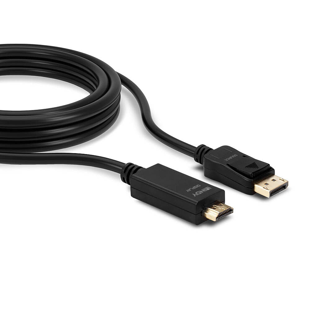 Lindy DisplayPort (Stecker) auf HDMI (Stecker) Adapter, DP 1.2, 4K@30 Hz, 2 m, passiv