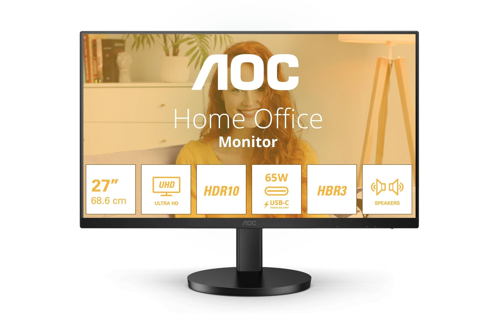 AOC U27B3CF – Monitor, 27", IPS, 60 Hz, 350 cd/m², USB-C, Lautsprecher, VESA 100 × 100, Schwarz
