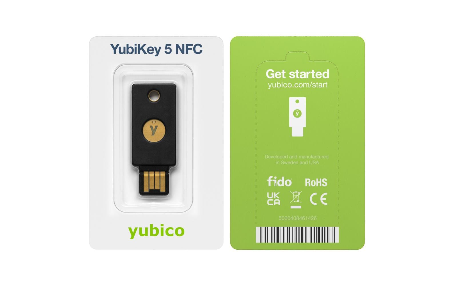 Yubico Sicherheitsschlüssel – USB-A (Stecker) – NFC, FIDO 2 – Schwarz – für Android, Windows 10, iOS