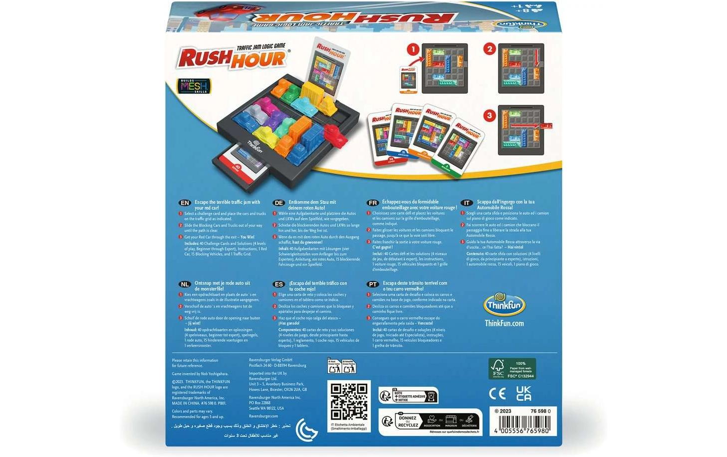 ThinkFun Rush Hour – Logikspiel, 1 Spieler, ab 8 Jahren, 15 Min., mehrsprachig