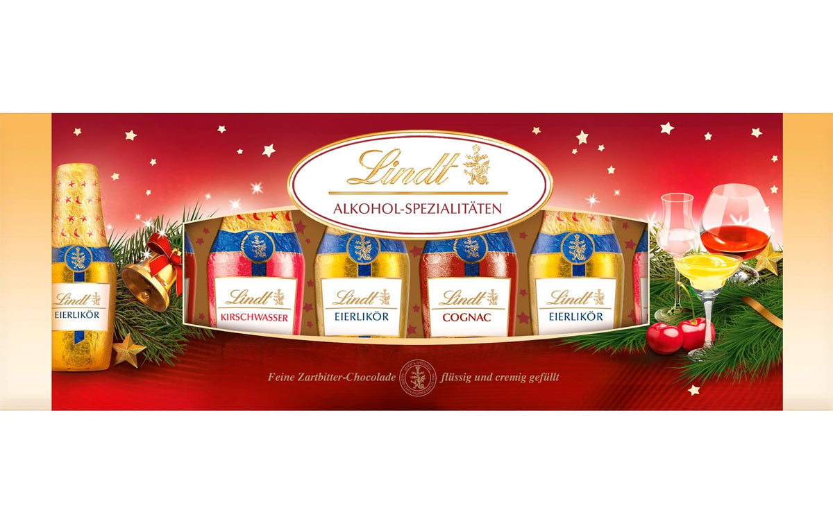 Lindt Alkohol Spezialitäten Flaschen – Zartbitterschokolade, alkoholgefüllt – 131 g
