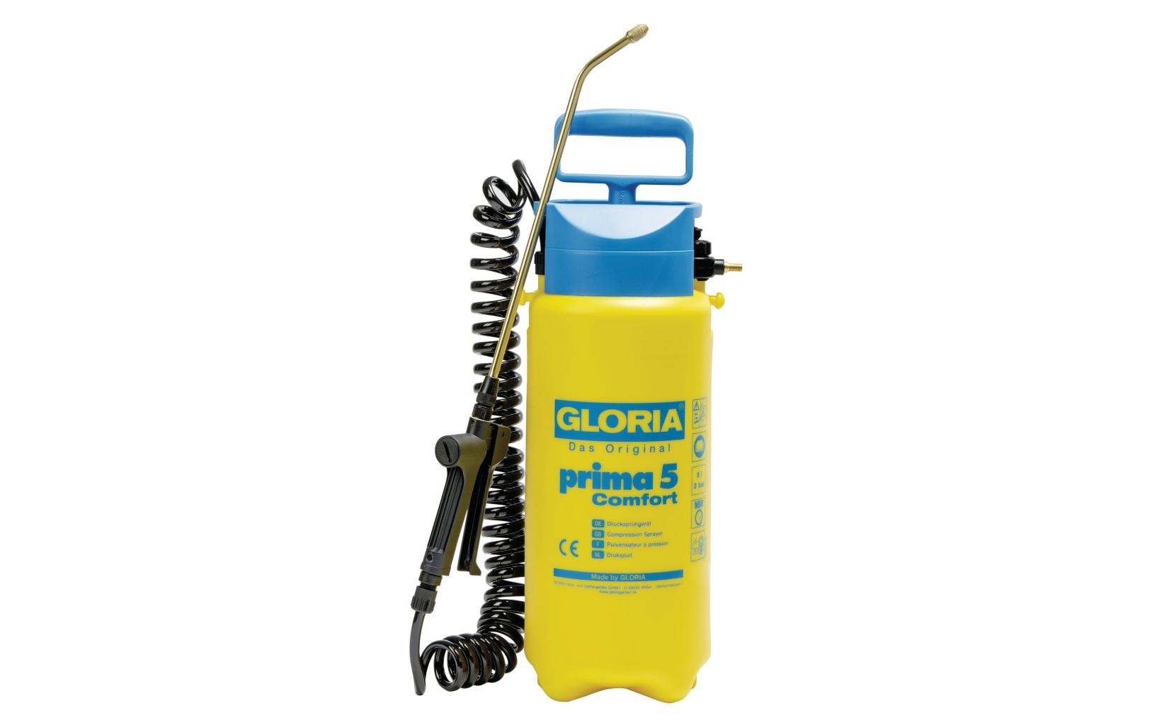 Gloria Drucksprüher PRIMA 5 Comfort – 5 l, Kunststoff, Gelb/Hellblau