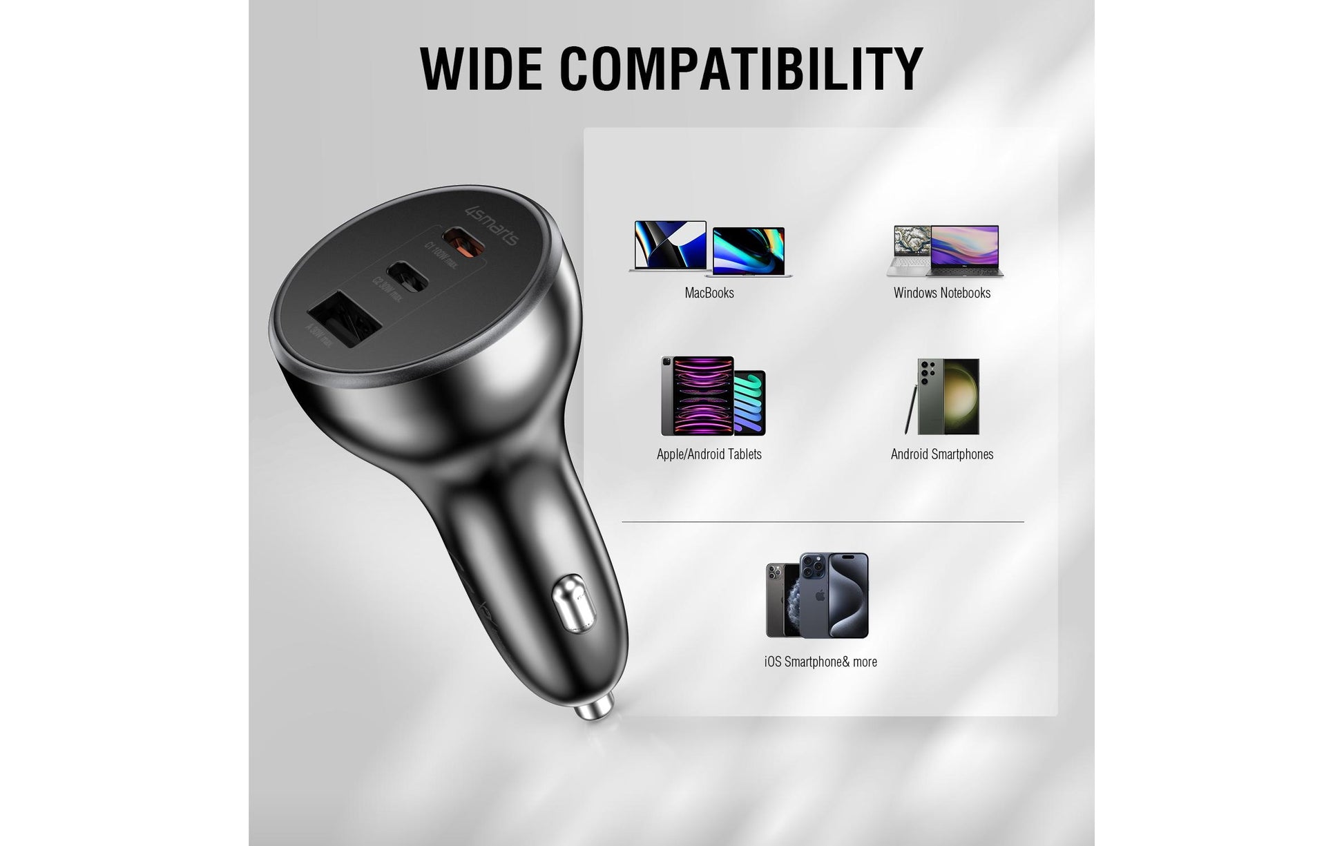 4smarts VoltRoad Ultimate Kfz Ladegerät – 160 W, 2× USB-C + 1× USB-A, PD – für Laptop, Smartphone, Smartwatch