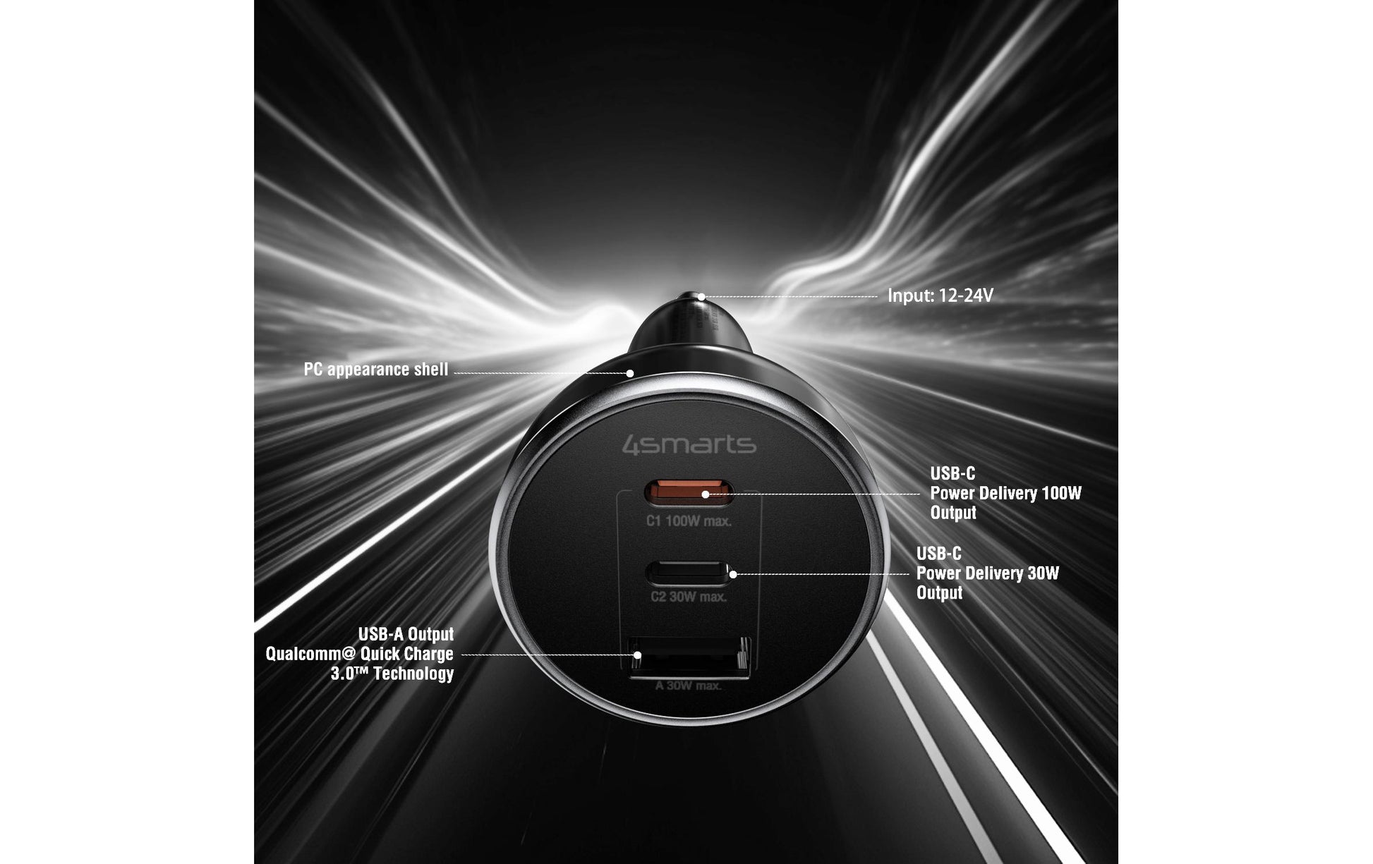 4smarts VoltRoad Ultimate Kfz Ladegerät – 160 W, 2× USB-C + 1× USB-A, PD – für Laptop, Smartphone, Smartwatch