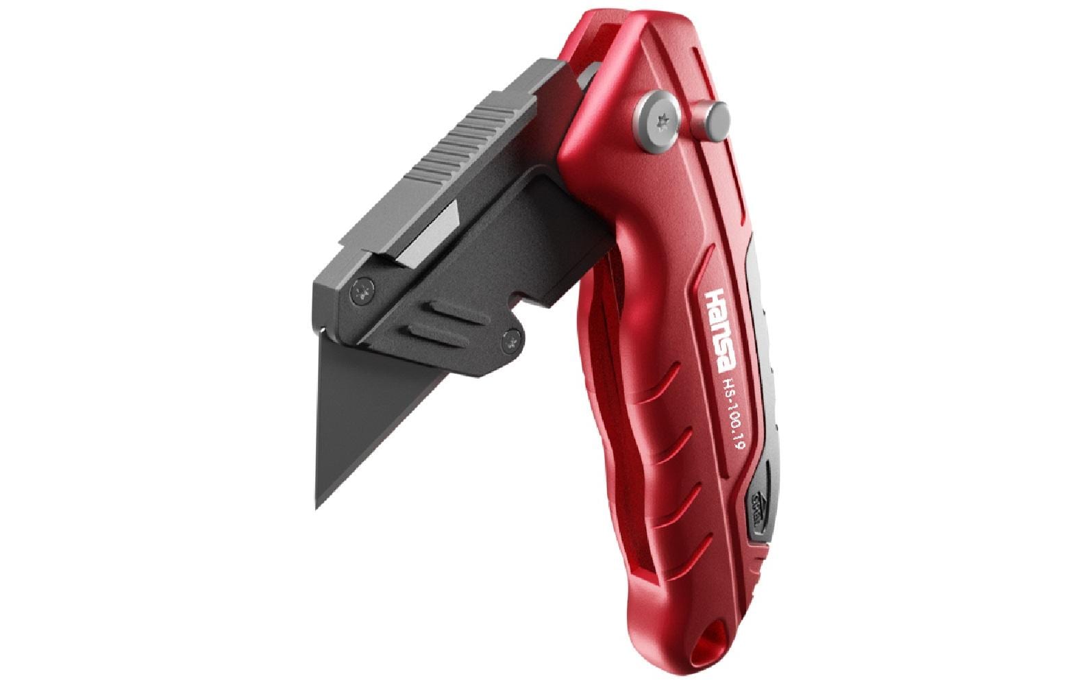 Hansa HS-100.19 – 19 mm Trapezmesser, Aluminiumgehäuse, klappbar, schwarz-rot