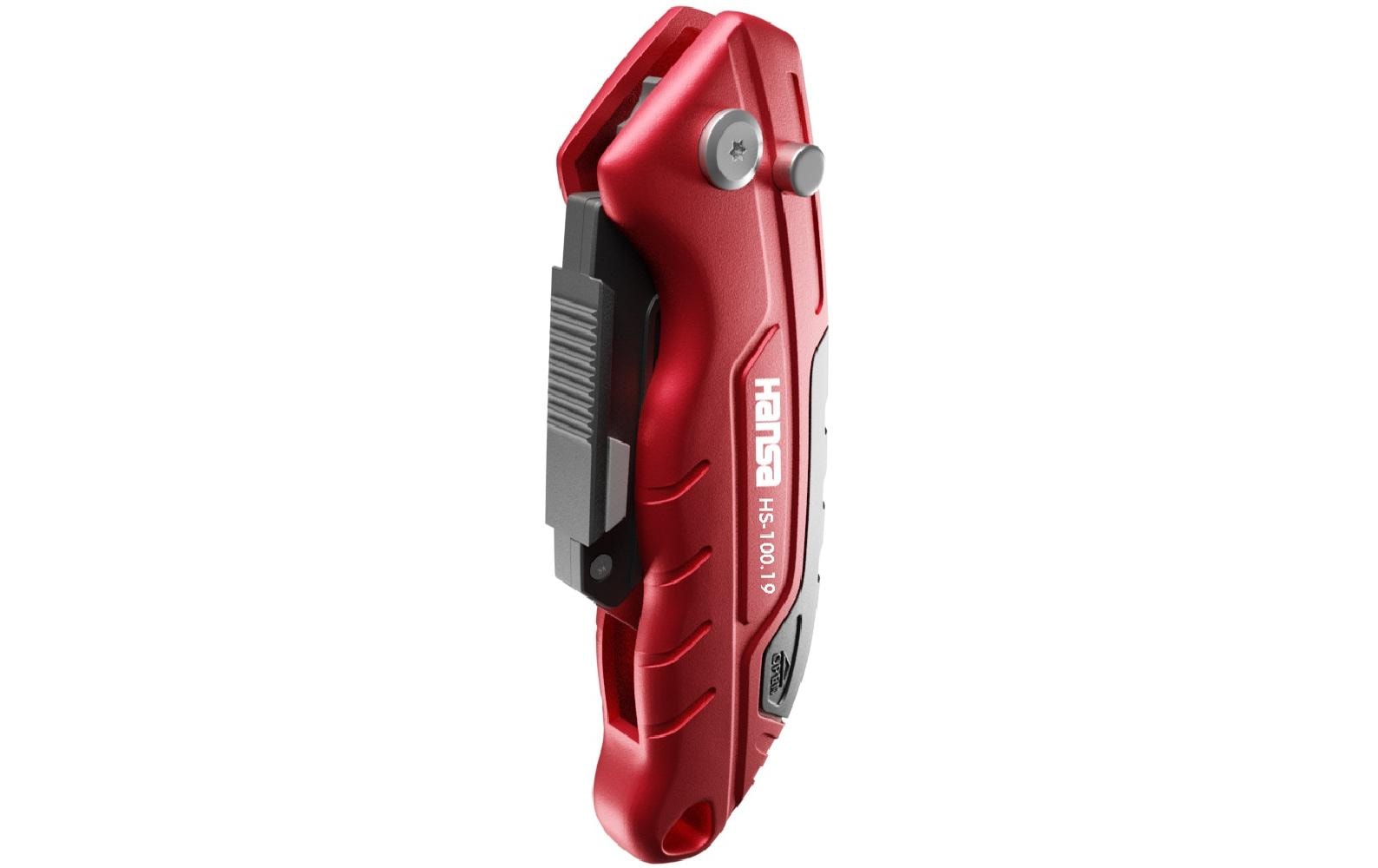 Hansa HS-100.19 – 19 mm Trapezmesser, Aluminiumgehäuse, klappbar, schwarz-rot