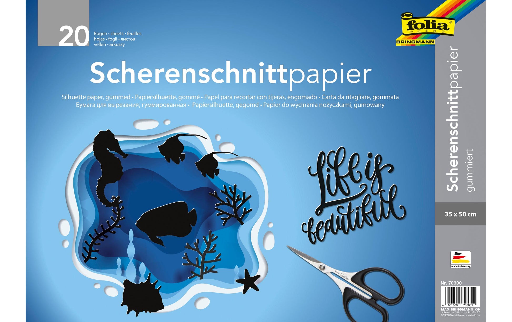 Folia Scherenschnittpapier – 35 × 50 cm, Schwarz, 80 g/m² – 20 Blatt, Kunstpapier