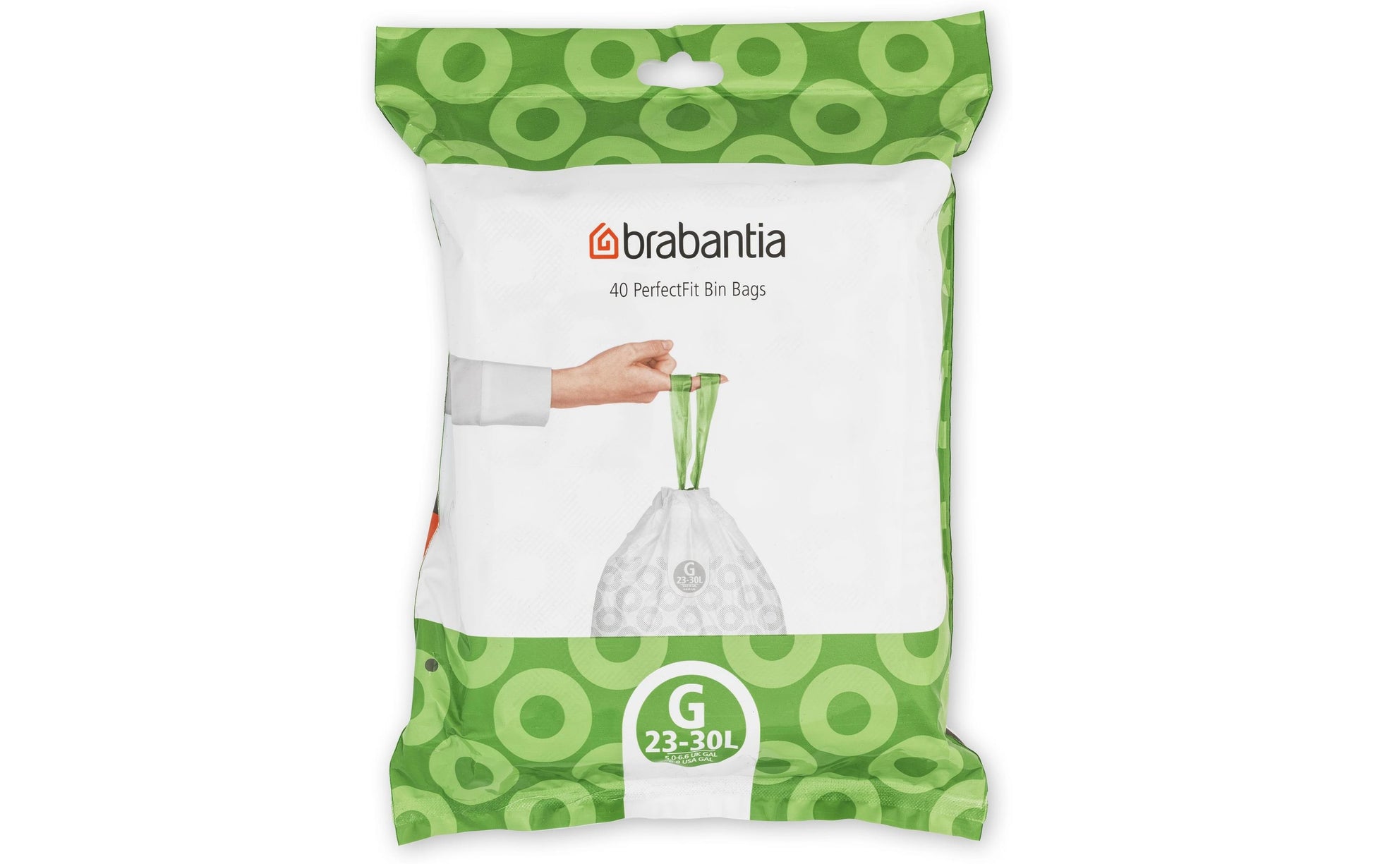 Brabantia Kehrichtsack für PerfectFit G – 30 l, mit Zugband, PE, weiss, 40 Stk