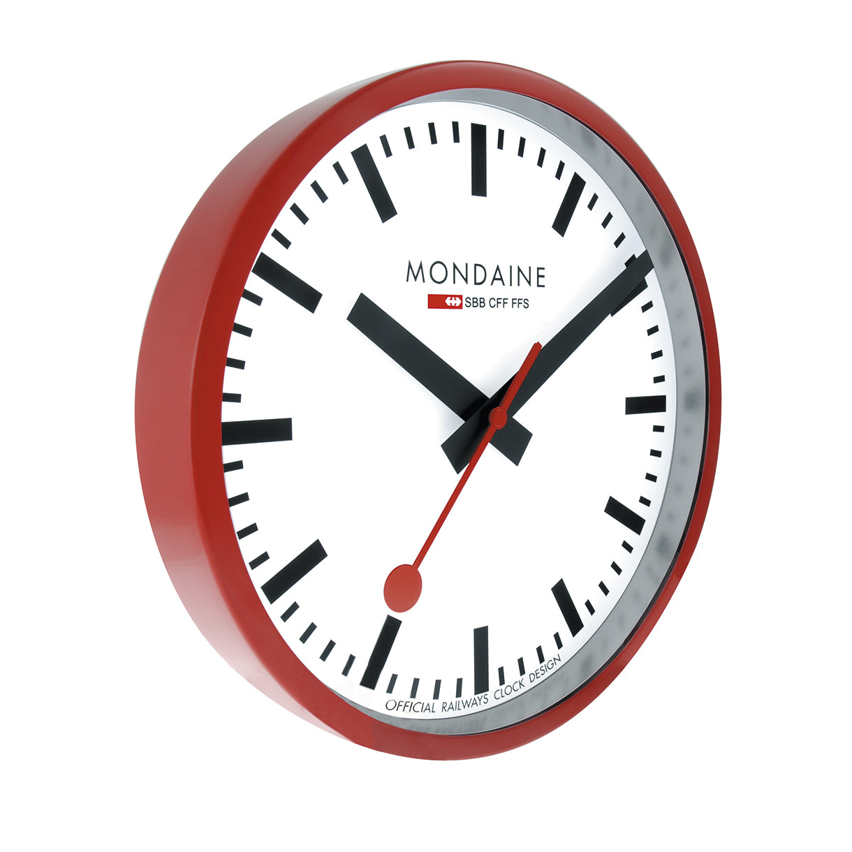 Mondaine Wanduhr – Ø 25 cm, rot, Glas, lautlos
