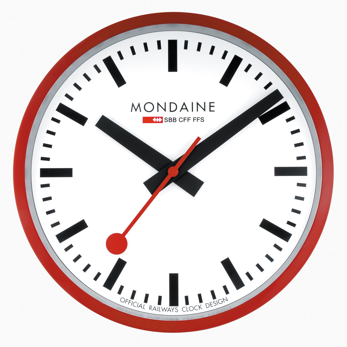 Mondaine Wanduhr A990.11SB – Ø 25 cm, rot/weiß, Aluminium, lautlos