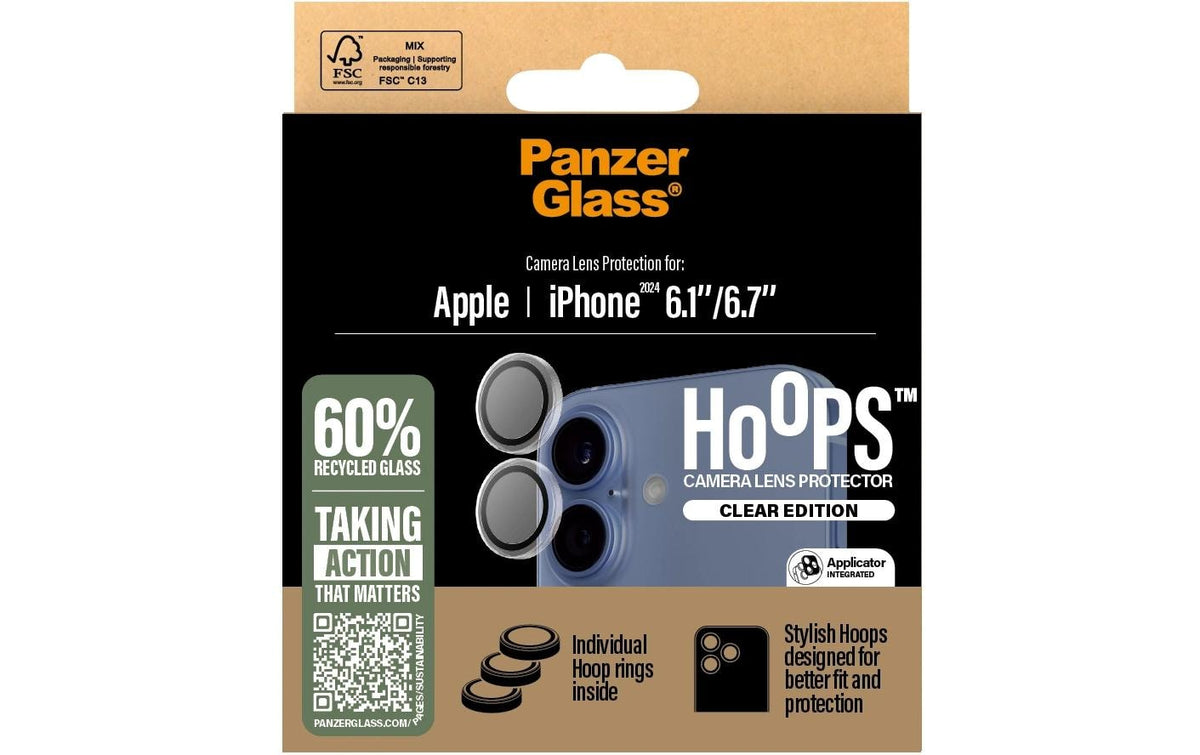 PanzerGlass Hoops – Kameraschutz – für iPhone 16, iPhone 16 Plus – kratzresistent, schockresistent – transparent