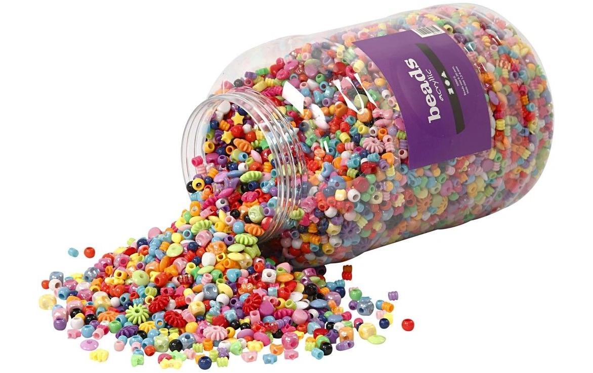 Creativ Company Perlenmischung, Acryl – mehrfarbig – Ø 6–20 mm, Loch 1,5–6 mm – 8'100 Stk.