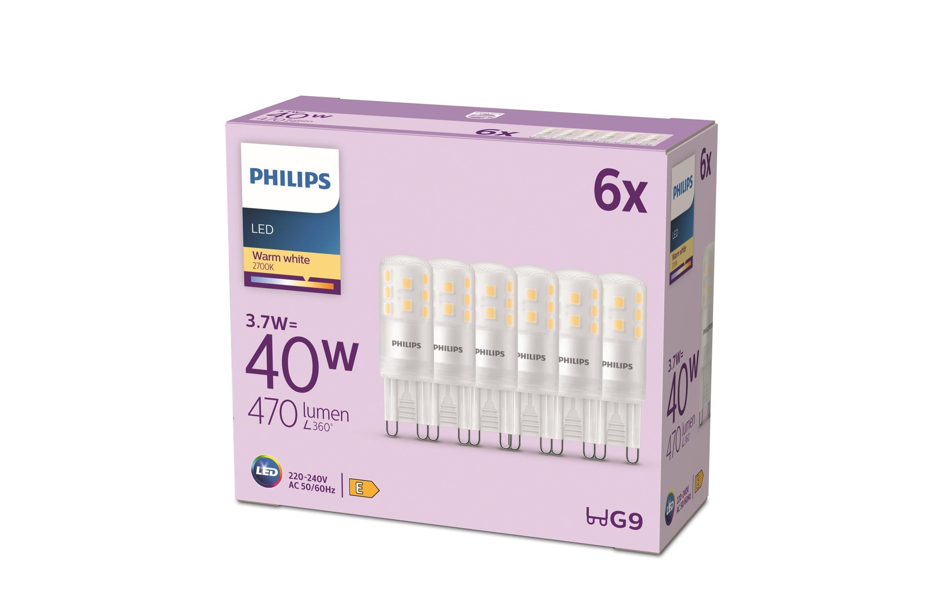 Philips by Signify Philips Leuchtmittel G9 (Kapsel) – Warmweiss 2700 K, 470 lm, 3,7 W – 6 Stk.