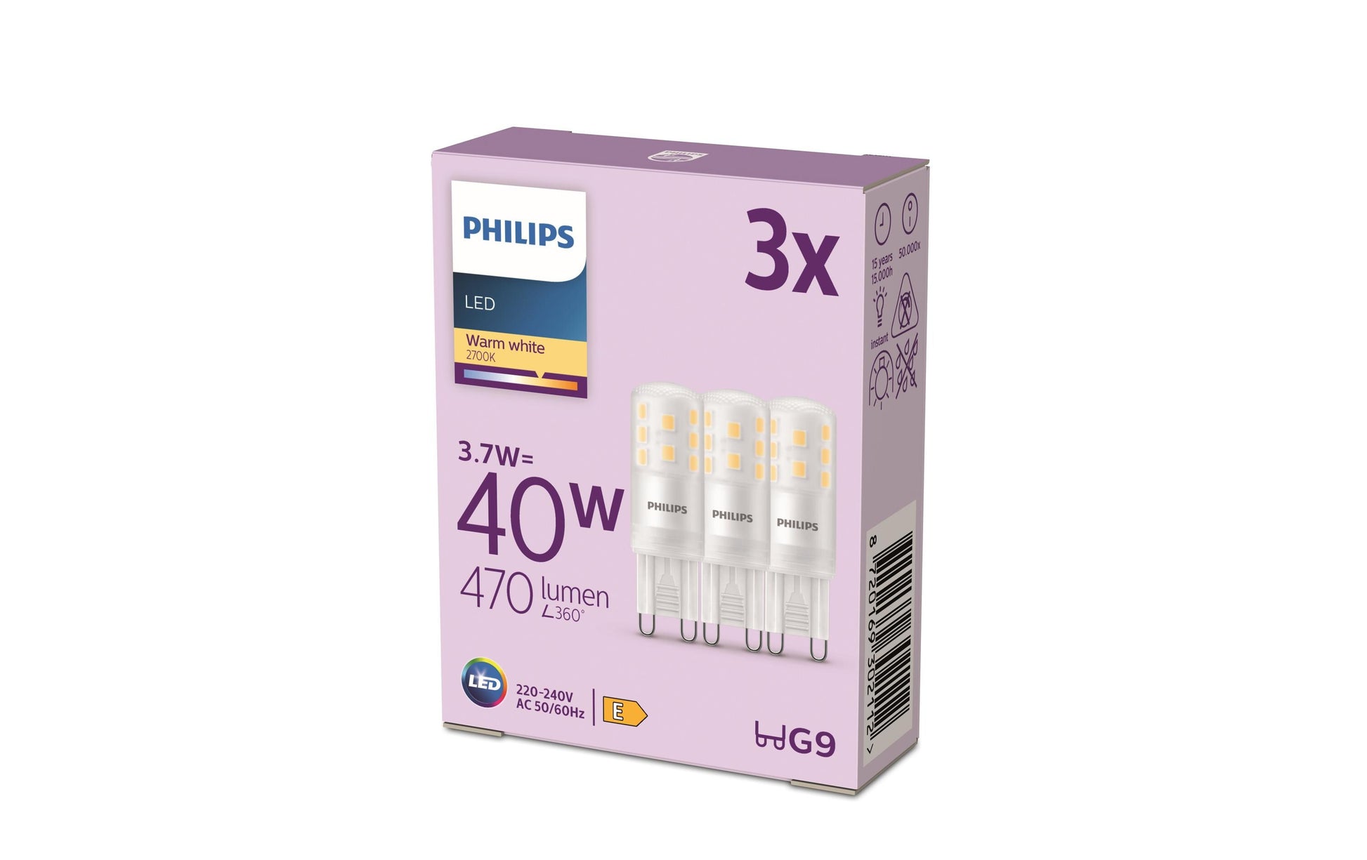 Philips by Signify Philips LED-Leuchtmittel G9 Kapsel – 470 lm, 3,7 W, Warmweiss 2700 K – 3 Stk.