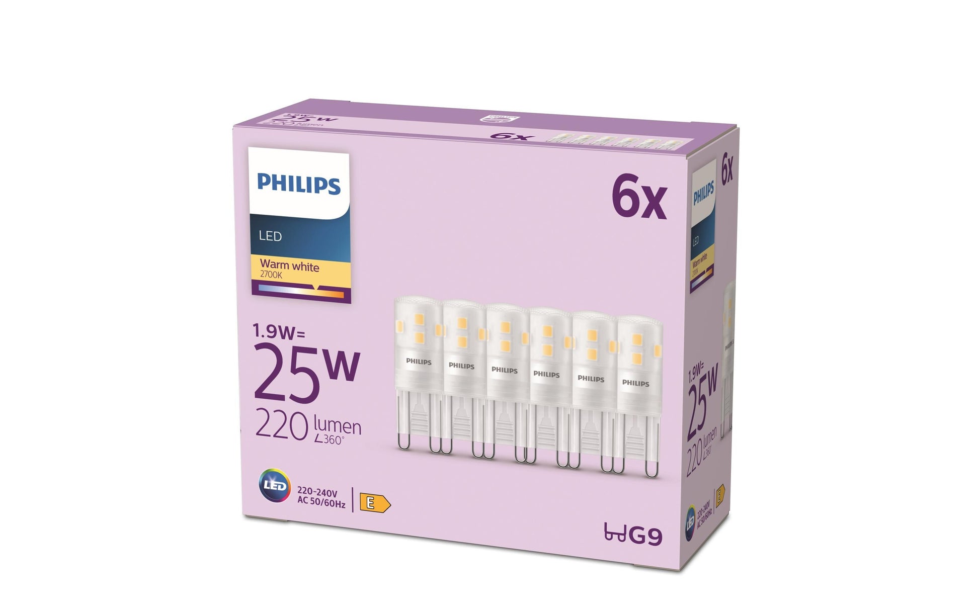 Philips by Signify Philips LED-Leuchtmittel G9 Kapsel – Warmweiss 2700 K, 220 lm, 1,9 W – 6 Stk.