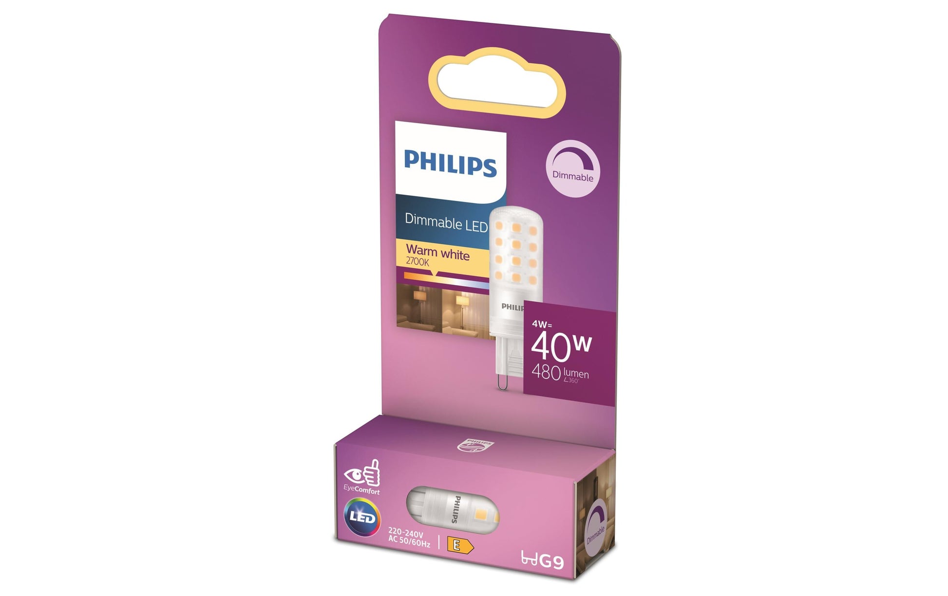 Philips by Signify Philips LED-Leuchtmittel G9 Kapsel – Warmweiss 2700 K, 480 lm, 4 W, dimmbar