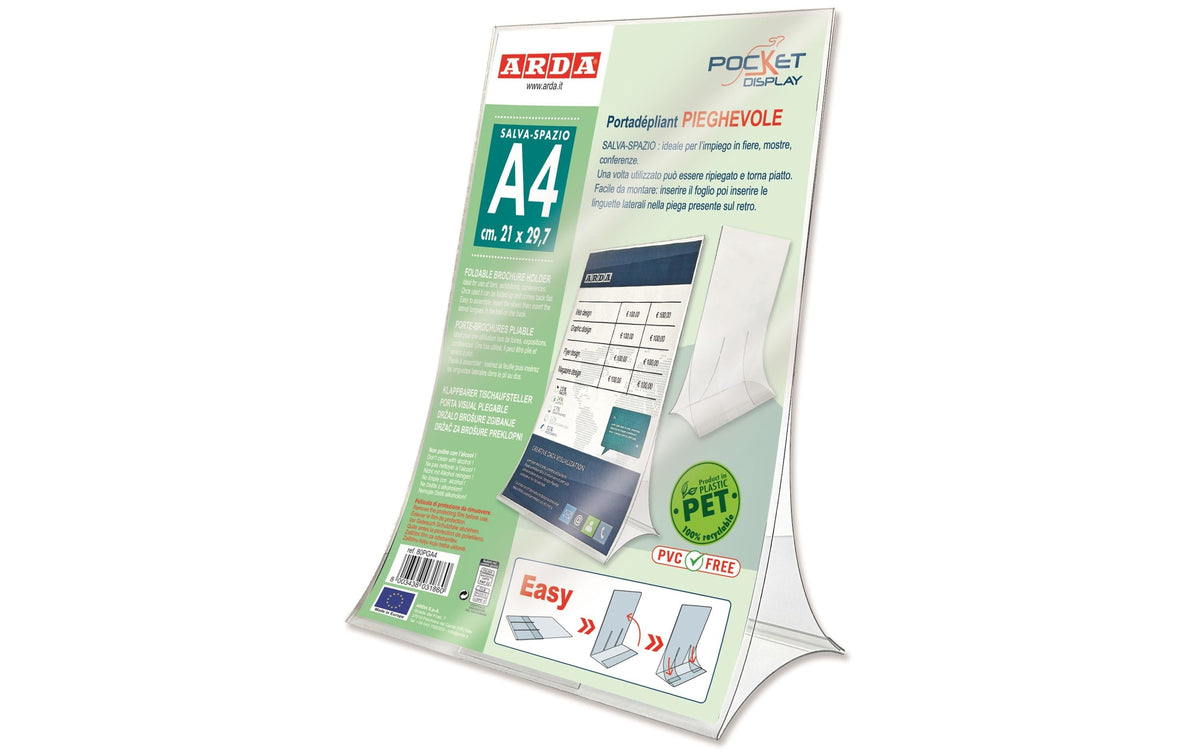 ARDA Klappbarer Tischaufsteller – für A4 – transparent – Polyethylenterephthalat