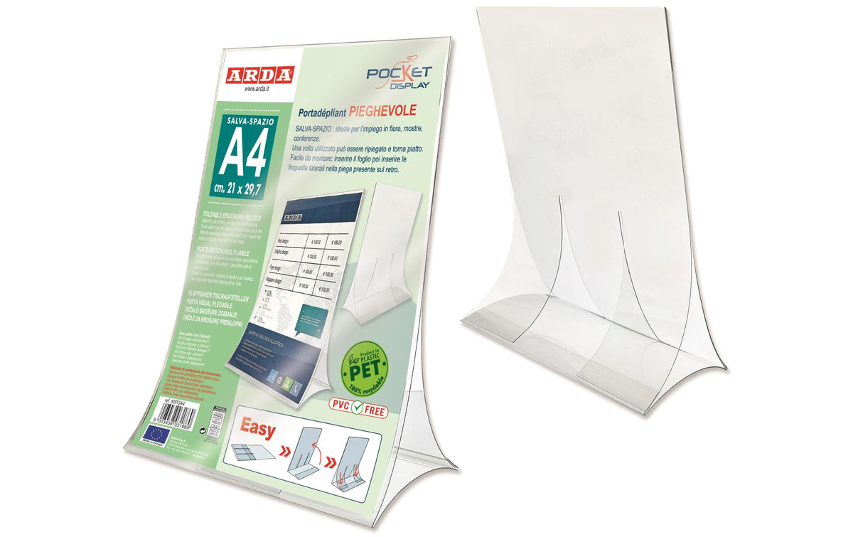 ARDA Klappbarer Tischaufsteller – für A4 – transparent – Polyethylenterephthalat