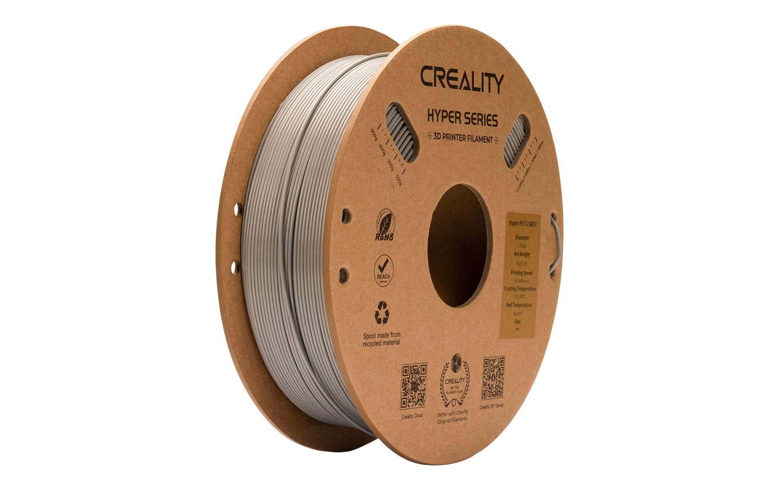 Creality 3D-Drucker-Filament Hyper PETG 1,75 mm Grau, 1 kg – für Creality 3D