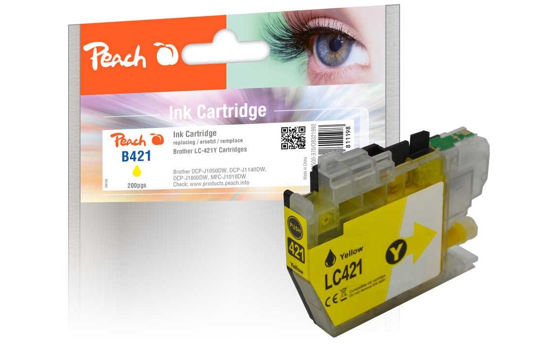 Peach LC-421 Gelb Tintenpatrone (Kompatibel) – 200 Seiten – für Brother DCPJ 1050/1140/1800, MFCJ 1010 DW