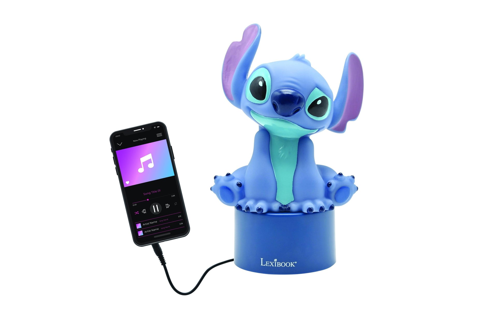 Lexibook Nachtlicht-Lautsprecher Stitch NS01D – Batteriebetrieb 3× AAA, automatische Abschaltung 15 min – Blau
