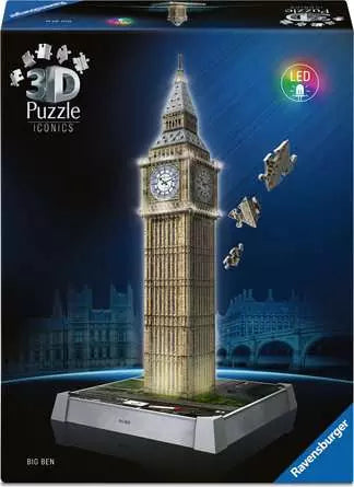 Ravensburger 3D Puzzle Iconics Big Ben – mit Licht – 216 Teile – 20,9 × 20,9 × 44 cm – ab 8 Jahren – FSC