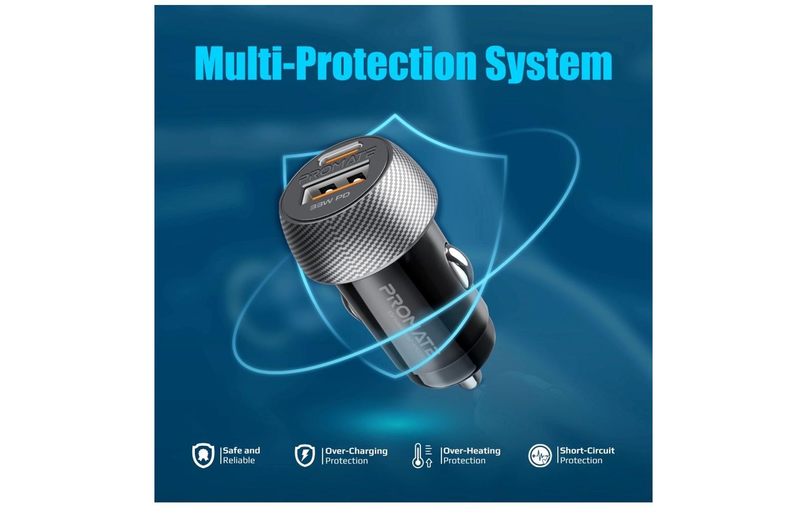 Promate DriveGear PD33 Auto-Ladegerät 33 W – USB-C×1, USB-A×1 – PD