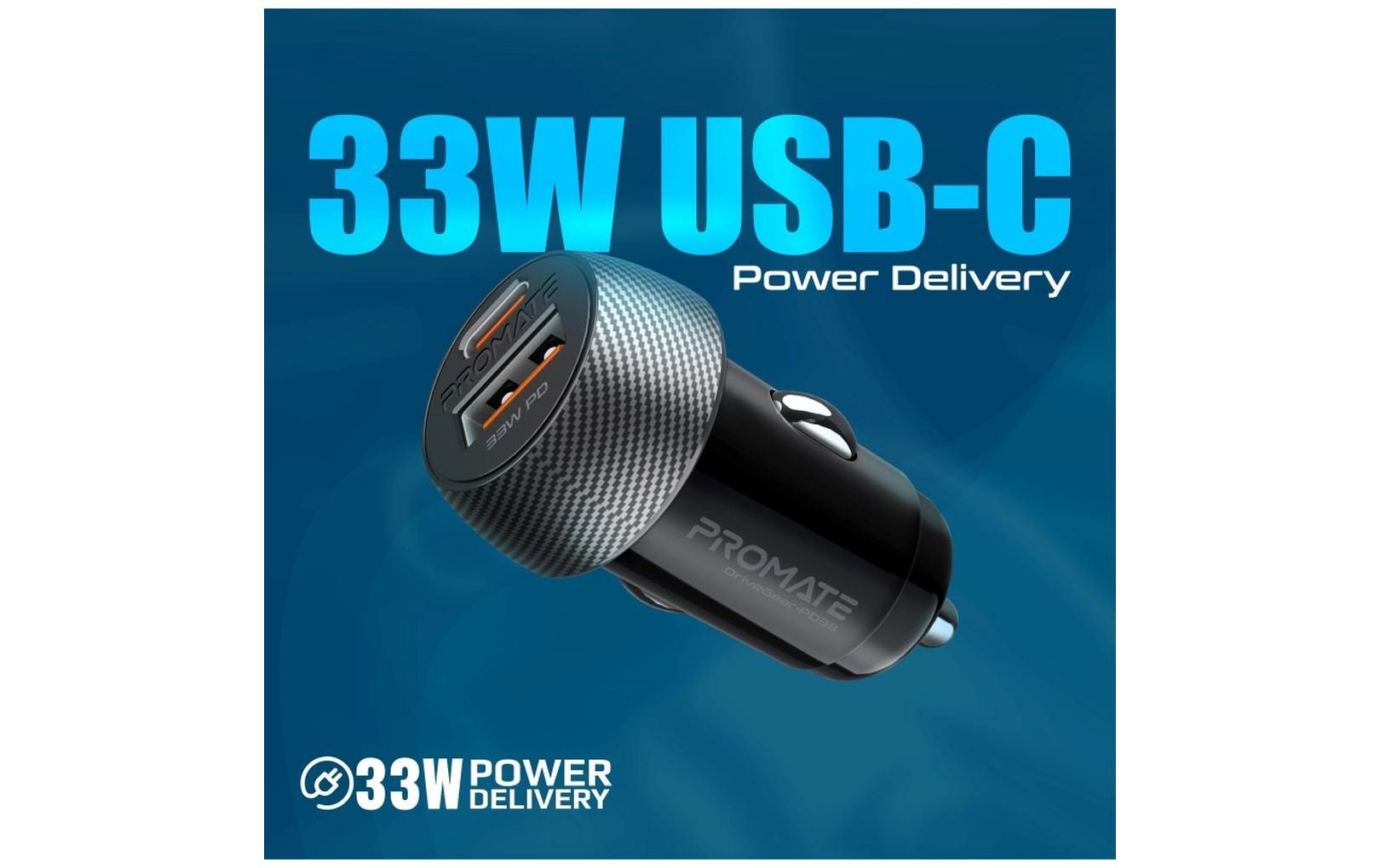 Promate DriveGear PD33 Auto-Ladegerät 33 W – USB-C×1, USB-A×1 – PD
