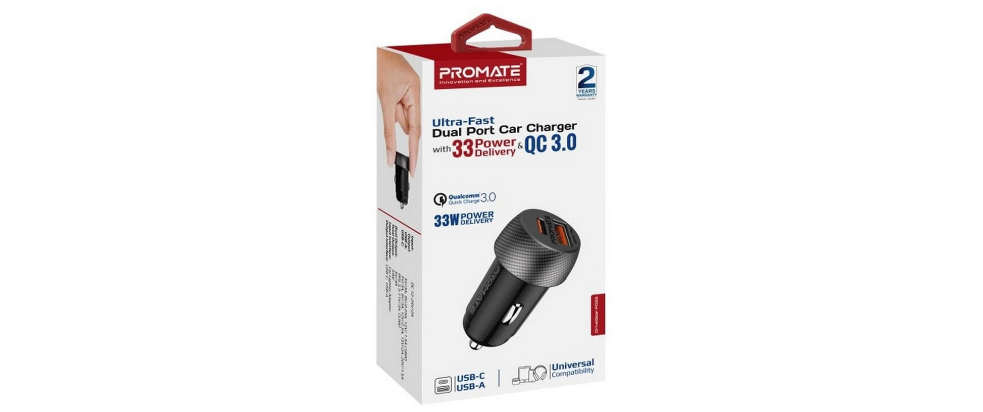 Promate DriveGear PD33 Auto-Ladegerät 33 W – USB-C×1, USB-A×1 – PD