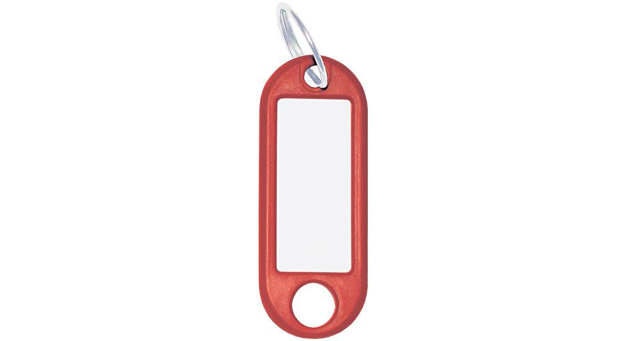 Wedo Schlüsselschild - Rot, Kunststoff, Beschriftungsfeld 32 × 14 mm, B 21 × H 52 mm, mit Ring Ø 18 mm, 10 Stk