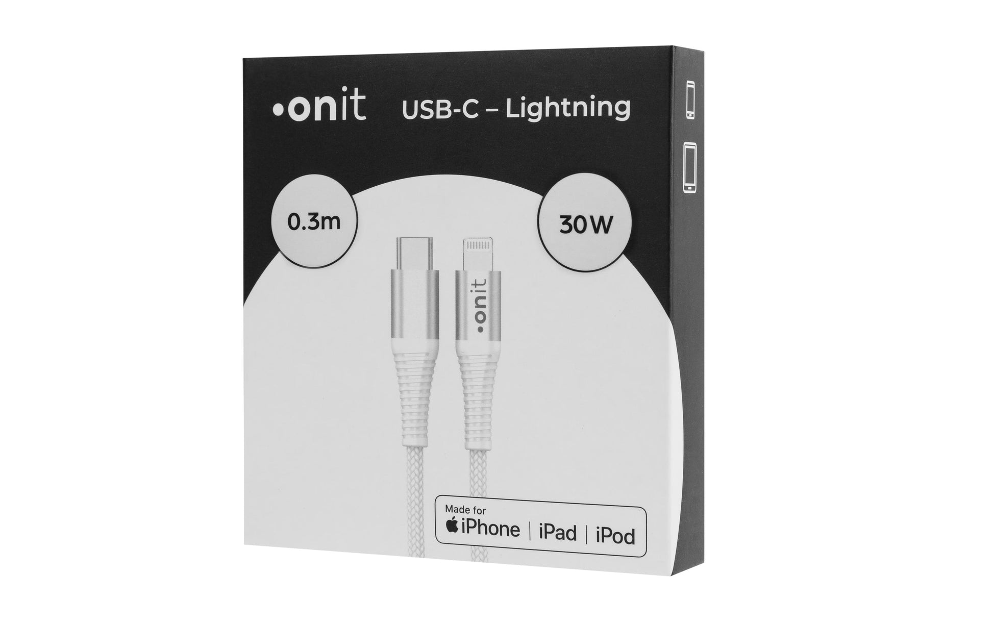 ONIT Daten- & Ladekabel – USB-C auf Lightning 0,3 m, MFi-zertifiziert, PD 30 W, geflochten – für iPhone/iPad