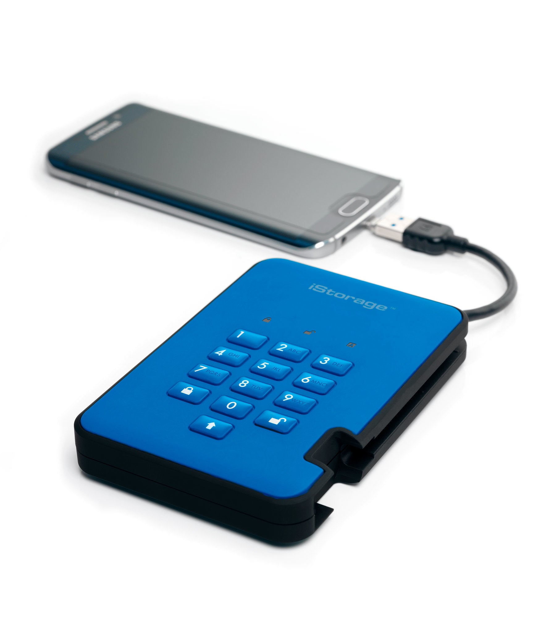 iStorage diskAshur2 – 4 TB 2,5" SSD, USB 3.2 Gen 1, 362/358 MB/s, 256-Bit AES, Blau