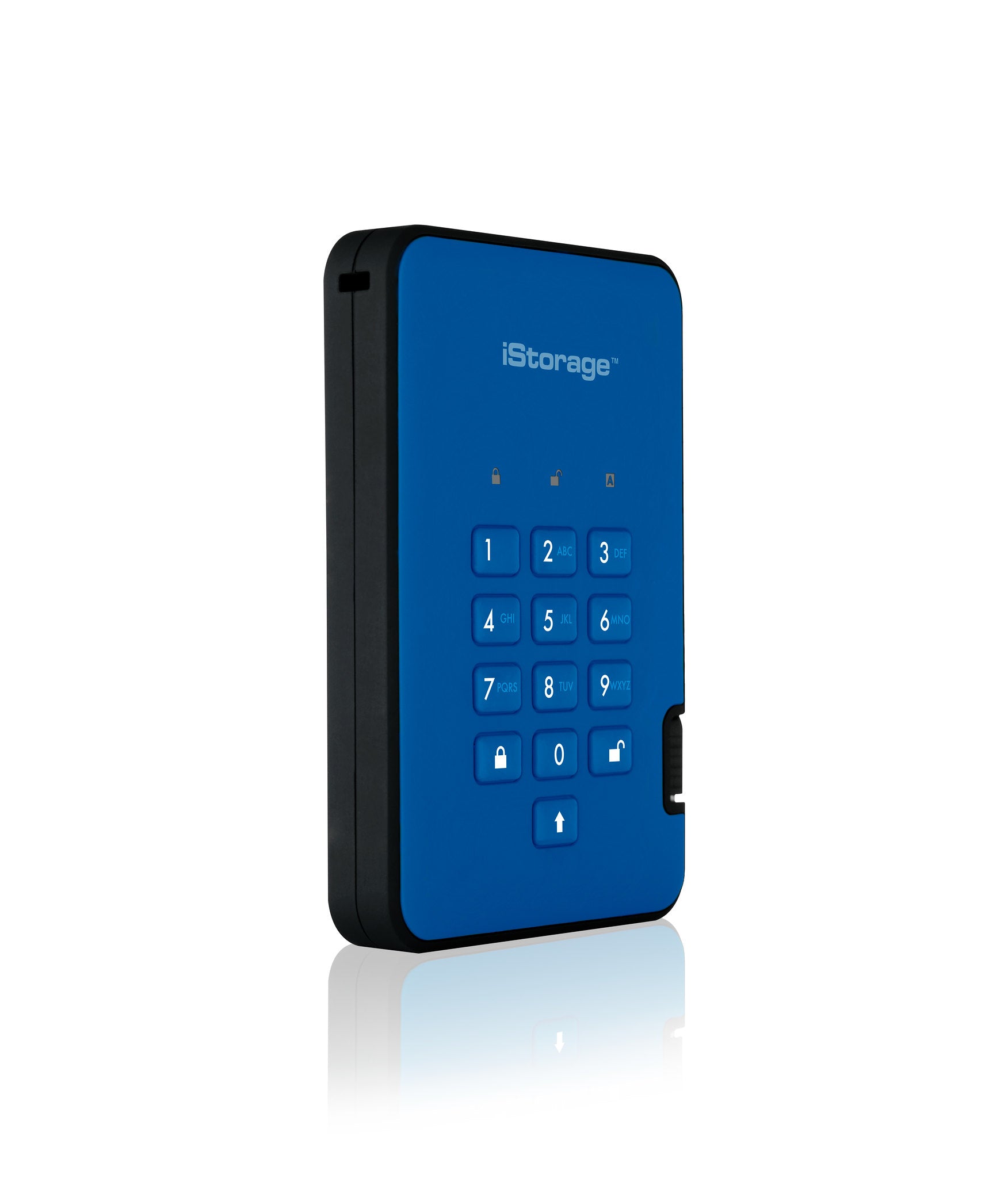 iStorage diskAshur2 – 4 TB 2,5" SSD, USB 3.2 Gen 1, 362/358 MB/s, 256-Bit AES, Blau