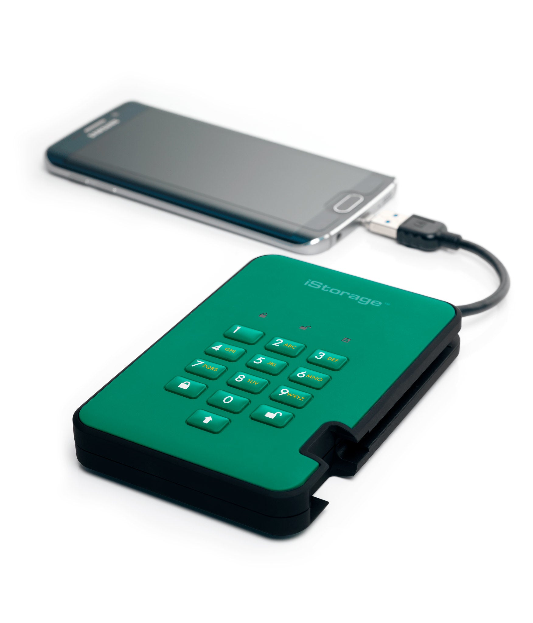 iStorage diskAshur2 – 256 GB 2,5" SSD, USB 3,2 Gen 1, Hardwareverschlüsselung, Grün