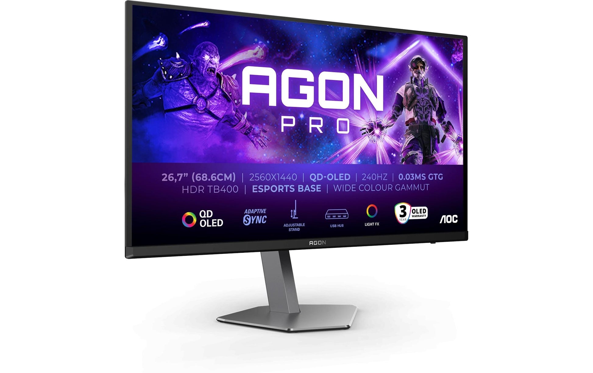 AOC AGON PRO AG276QZD2 – 26,5", 2560 × 1440 (WQHD), OLED, 280 Hz, DisplayHDR 400 True Black