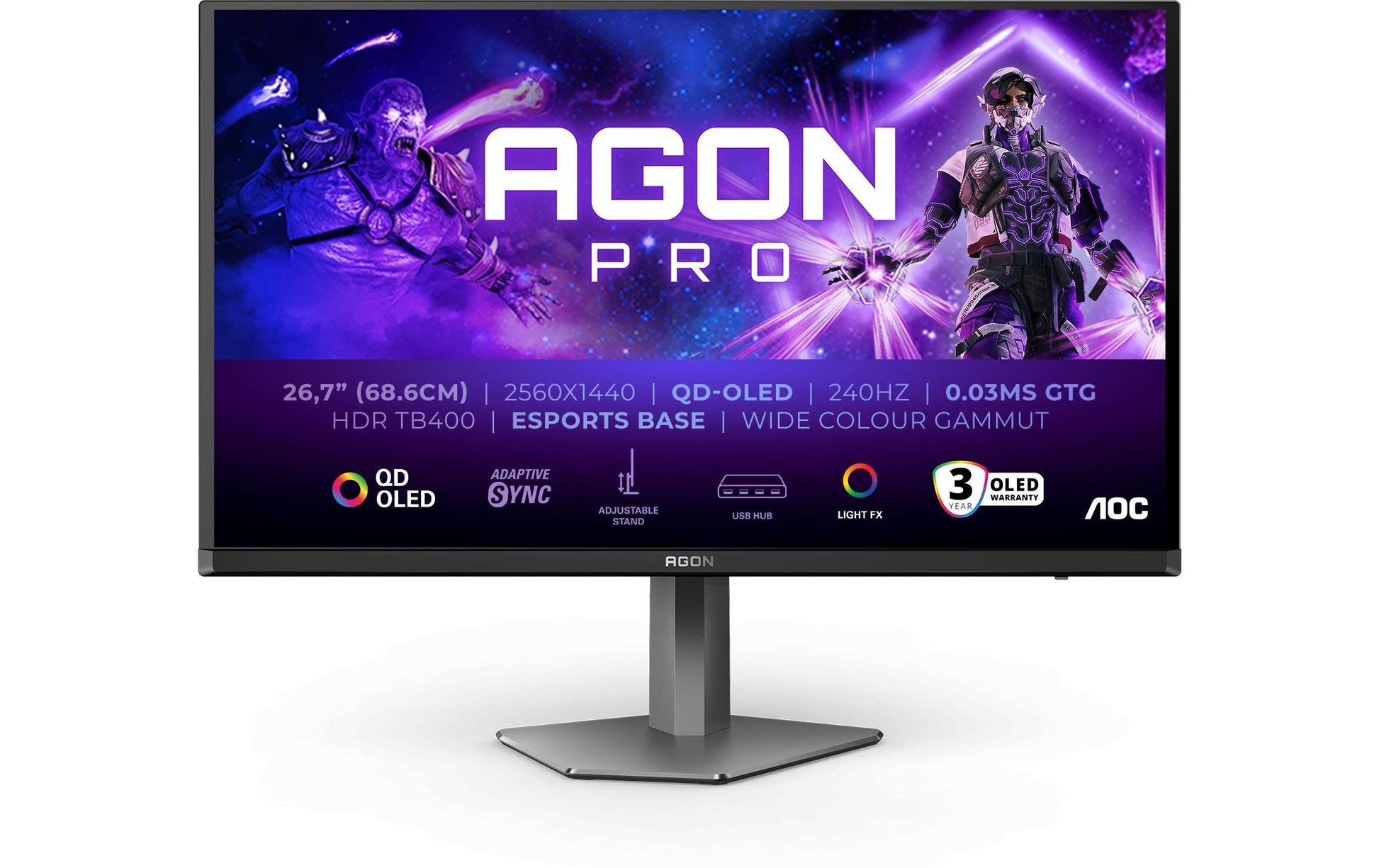 AOC AGON PRO AG276QZD2 – 26,5", 2560 × 1440 (WQHD), OLED, 280 Hz, DisplayHDR 400 True Black