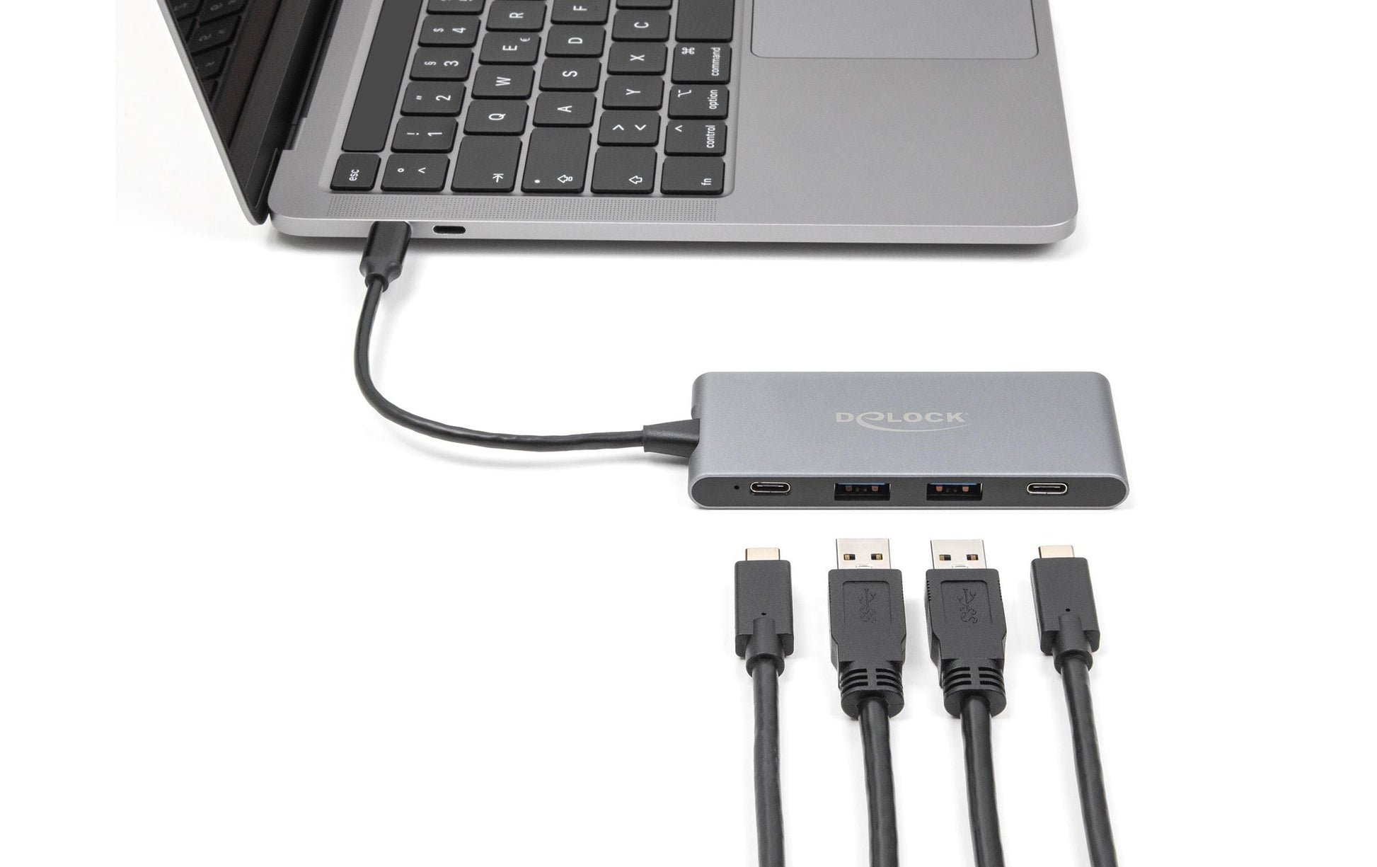 DeLOCK USB-Hub – USB-C, 2× USB-A, 2× USB-C, 15 W PD, für Windows/Mac/Linux