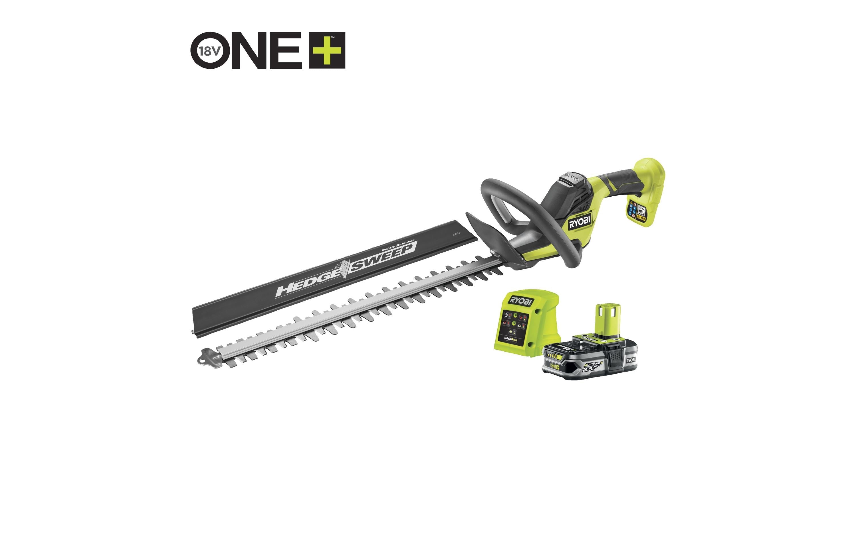 Ryobi RY18HT50A-125 Akku-Heckenschere – 18 V – Schwertlänge 500 mm – 1×2,5 Ah Akku & Ladegerät – ONE+