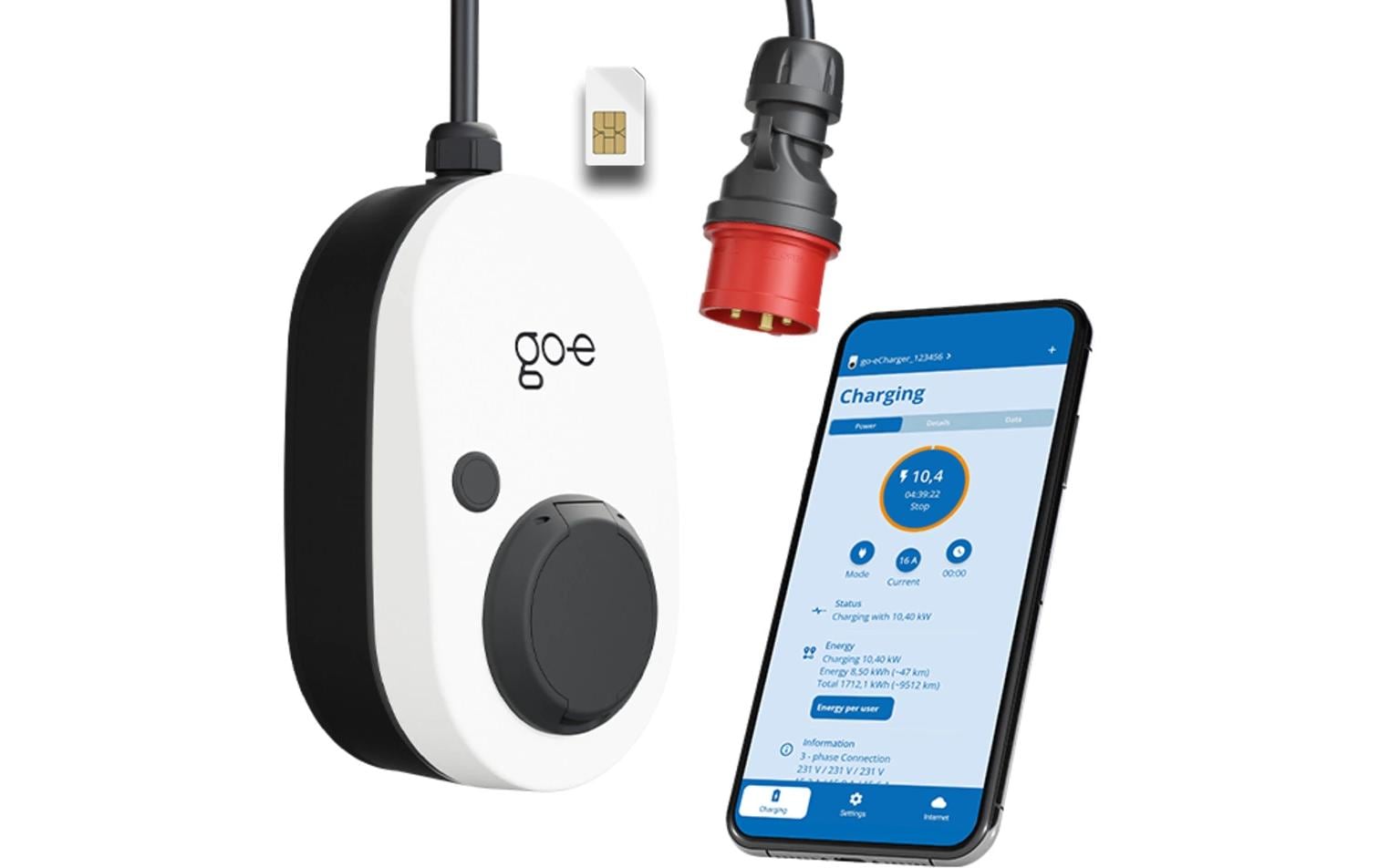 go-e Gemini flex 2.0 Wallbox – 11 kW, 3-ph, Typ 2, IP65, Wandmontage, eSIM
