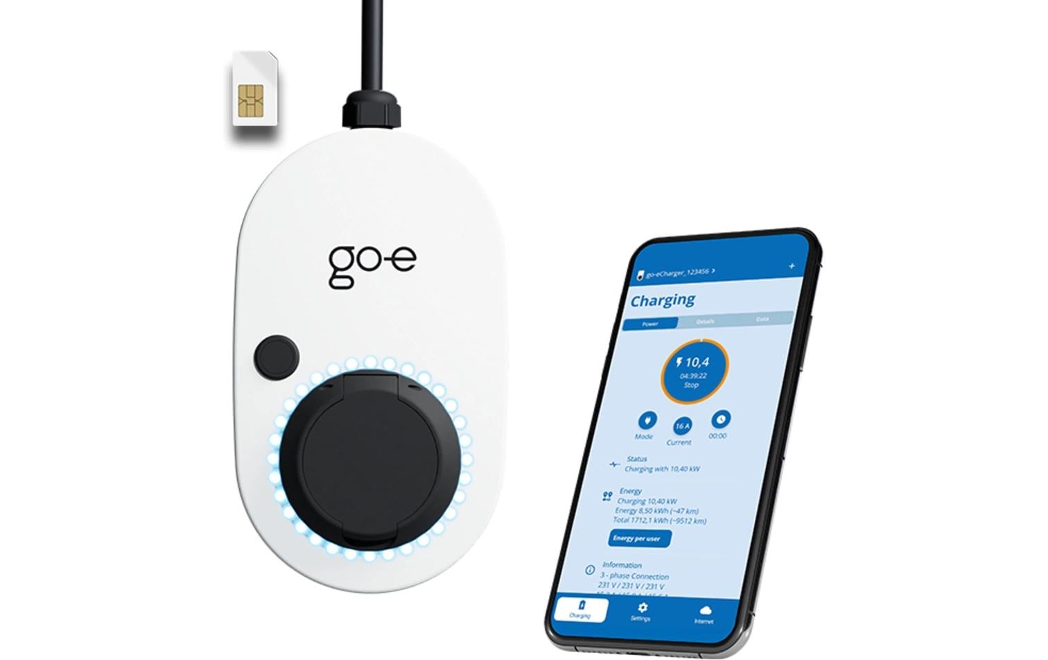 go-e Gemini 2.0 Wallbox – 22 kW, 3-phasig, 32 A, 1×Typ 2, Wandmontage, IP65, eSIM, WLAN