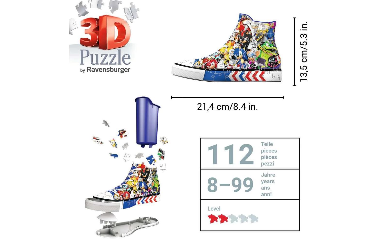 Ravensburger 3D Puzzle Sneaker Sonic the Hedgehog – 108 Teile – 21,3×13,4×8,7 cm – ab 8 Jahren