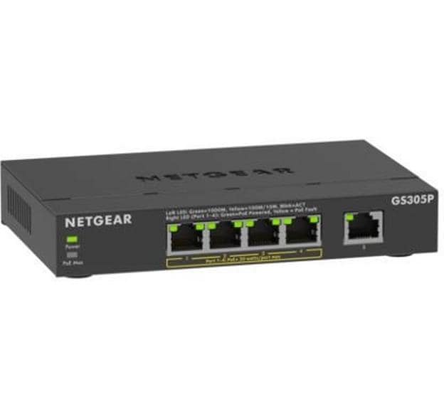 NETGEAR GS305Pv3 – Unmanaged Switch – 5× 1G, PoE+, PoE-Budget 63 W, Desktop